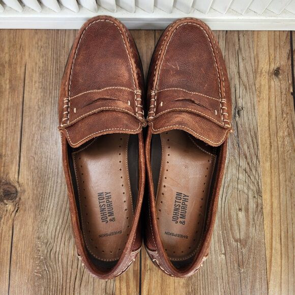 Johnston & Murphy Fowler Penny Loafer Mens Sz 9.5M Brown Leather Sheepskin Shoes main image 4